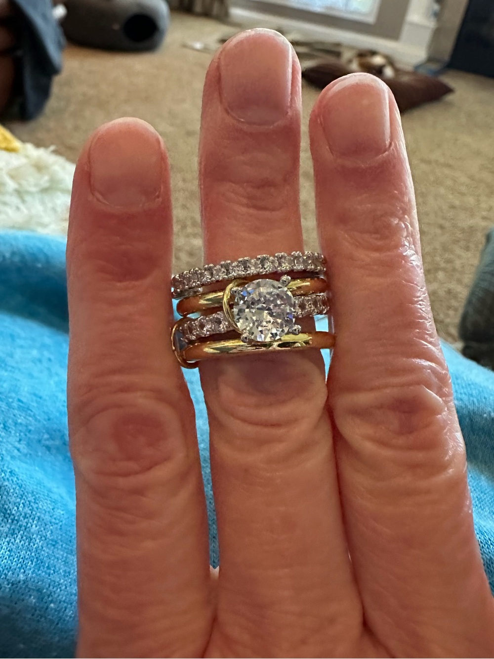 Gold and White Diamond-Style Trilogy Ring Set - Women Jewelry Rings